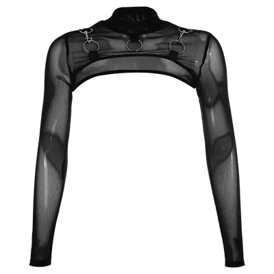 Schwarzer Hauch von Eleganz, transparentes Top mit Ringen, Techno-Stil