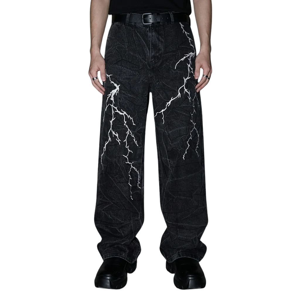 Electric Storm Hose in Schwarz, frontal, Techno Rave Style, Clubwear