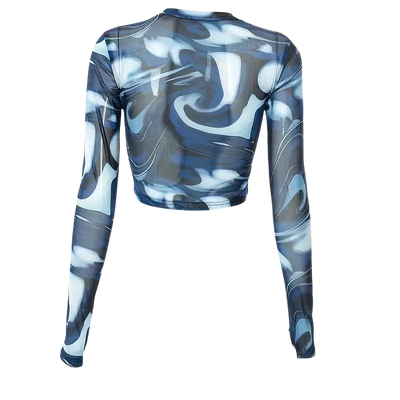 Rückansicht Midnight Waves Mesh Crop Longsleeve, blau-weiß, Festival Wear