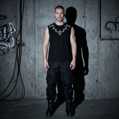 Nightfall Tanktop schwarz, Model vor Betonwand, Club-Mode