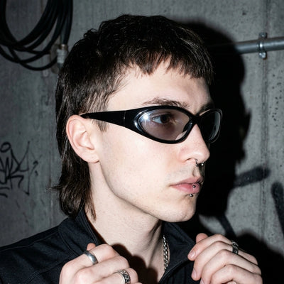 CyberShades Schwarze Rave-Brille - Dreiviertel-Ansicht | Techno Essentials