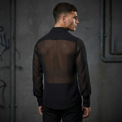 Luftige Eleganz - Durchsichtiges Rave Herrenhemd - Ganzkörper-Aufnahme | Techno Essentials