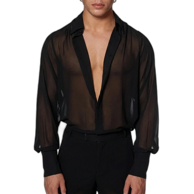 Luftige Eleganz - Durchsichtiges Rave Herrenhemd - Produkt-Nahaufnahme | Techno Essentials