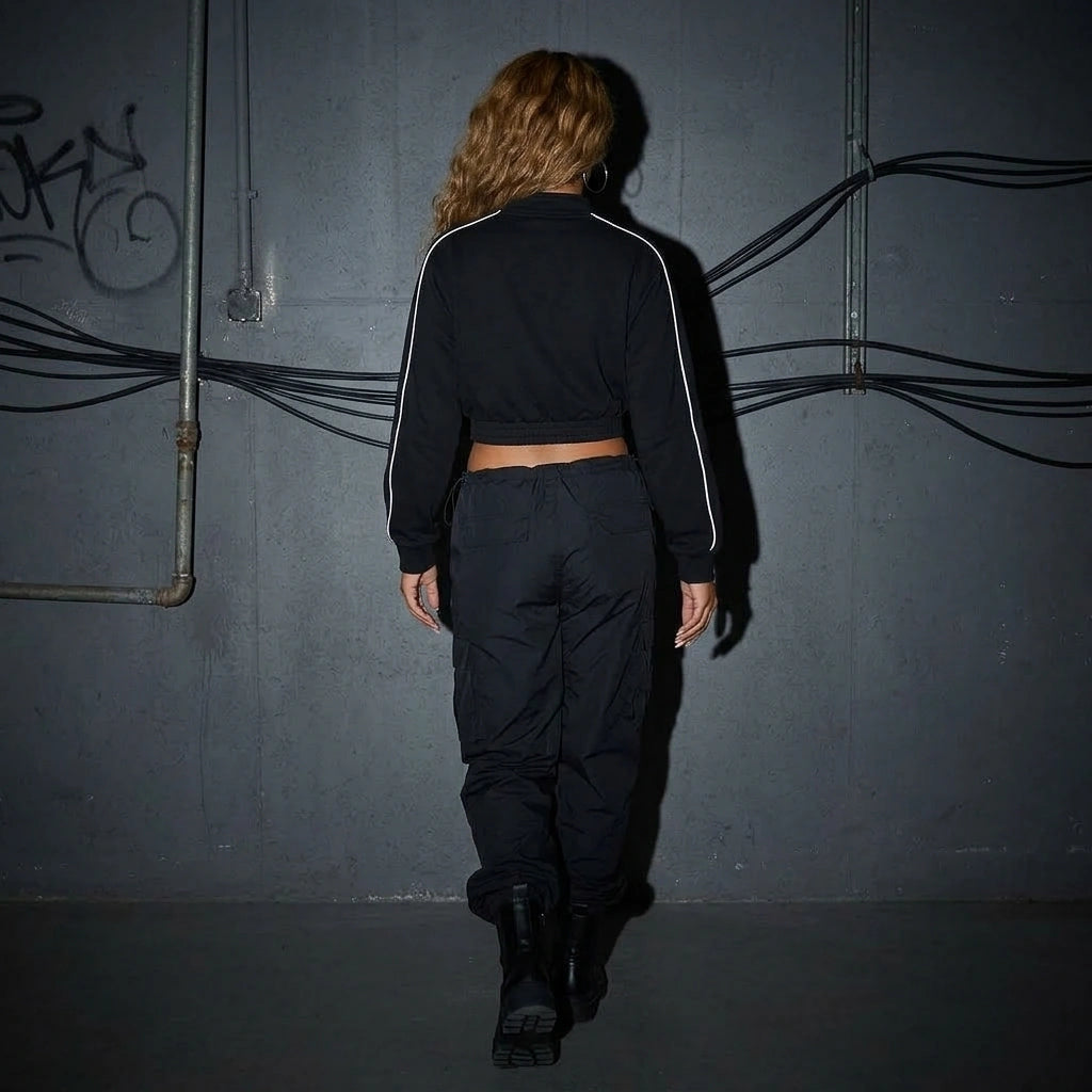 Midnight Pulse Crop Jacke für Raves - Rückansicht | Techno Essentials