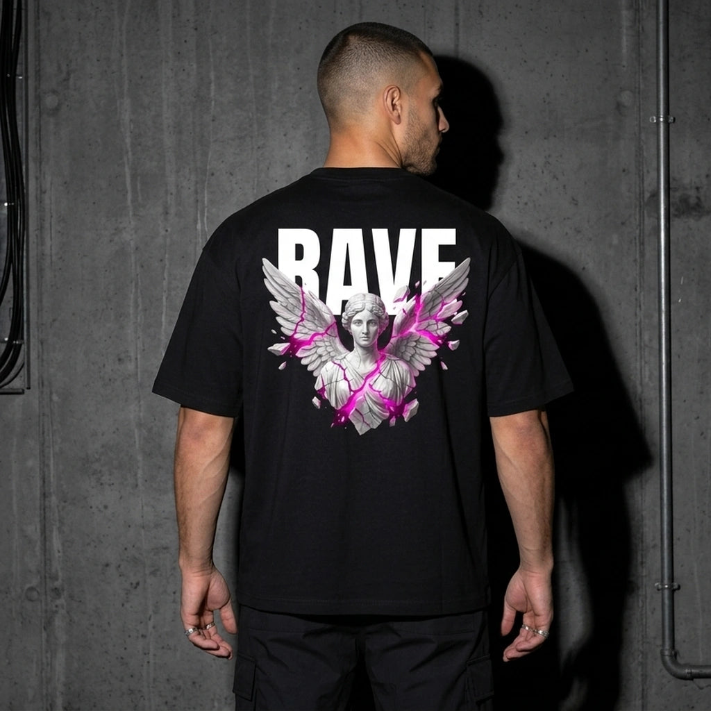 Oversize T-Shirt rave angel v2 - Rückansicht | Techno Essentials