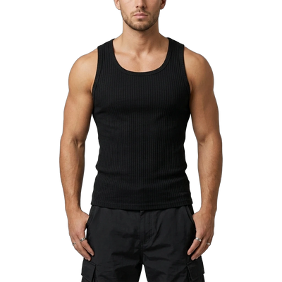Schwarzes Tanktop für Herren - Produkt-Nahaufnahme | Techno Essentials